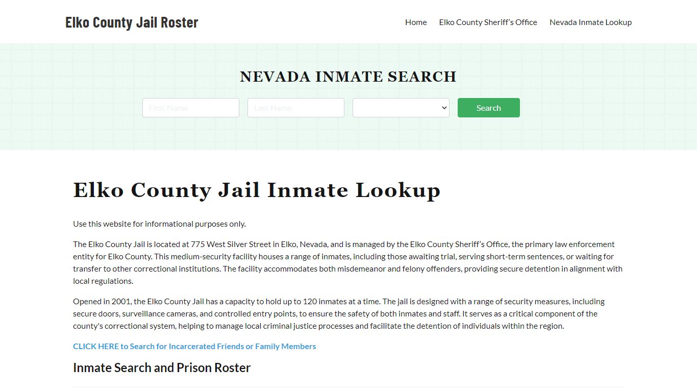 Elko County Jail Roster Lookup, NV, Inmate Search